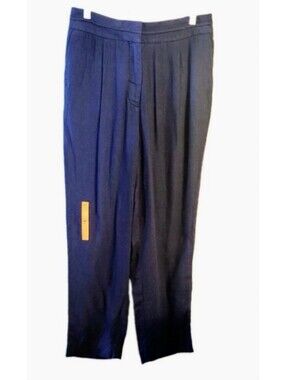 M&S Collection Women's Linen Blend Pant Flat Front Dark Blue Size 10 Classic